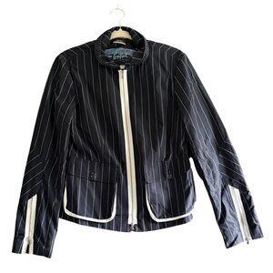 Orwell Pinstripe Long Sleeve Full Zip Jacket Women's Black White Preppy Formal